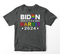 Joe Biden 2024 Rainbow Flag Gay Pride Support LGBT Parade Youth Hoodie & T-Shirt-Youth T-Shirt-Dark Heather