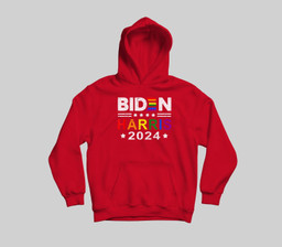 Joe Biden 2024 Rainbow Flag Gay Pride Support LGBT Parade Youth Hoodie & T-Shirt-Youth Hoodie-Red