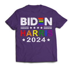 Joe Biden 2024 Rainbow Flag Gay Pride Support LGBT Parade T-shirt-Men-Purple