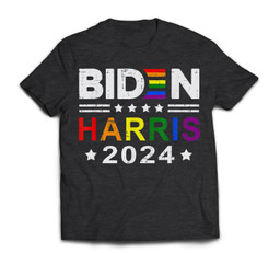 Joe Biden 2024 Rainbow Flag Gay Pride Support LGBT Parade T-shirt-Men-Dark Heather