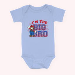 Super Mario I'm The Big Bro Portrait Text Baby & Infant Bodysuits-Baby Onesie-Light Blue