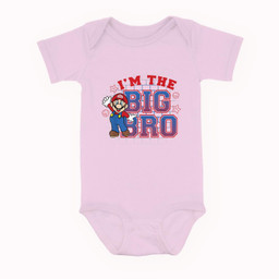 Super Mario I'm The Big Bro Portrait Text Baby & Infant Bodysuits-Baby Onesie-Pink