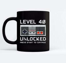 40 Year Old Forty Birthday Gift Level 40 Unlocked Gamer Mugs-Ceramic Mug-Black