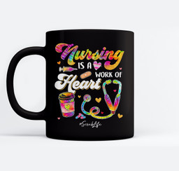 Nursing Is Work Of Heart Scrub Tie Dye Stethoscope Nurse Mugs-Ceramic Mug-Black