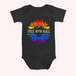 Free Mom Hugs Gay Pride LGBT Daisy Rainbow Flower Hippie Baby & Infant Bodysuits-Baby Onesie-Black