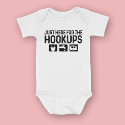 Camping RV Caravan Motorhome Just Here For The Hookups Funny Baby & Infant Bodysuits-Baby Onesie-White