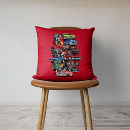 Car Madness! Muscle Cars Classic Cars and Hot Rods Cartoon Canvas Throw Pillow-Canvas Pillow-Red