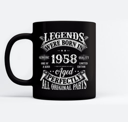 65th Birthday Vintage Legends Born In 1958 65 Years Old Mugs-Ceramic Mug-Black