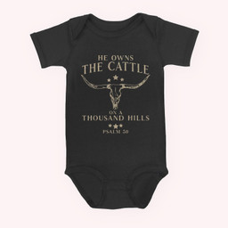 He Owns The Cattle On A Thousand Hills Psalm 50 Baby & Infant Bodysuits-Baby Onesie-Black