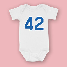 Number #42 Sports Jersey Birthday Age Lucky No. Blue White Baby & Infant Bodysuits-Baby Onesie-White