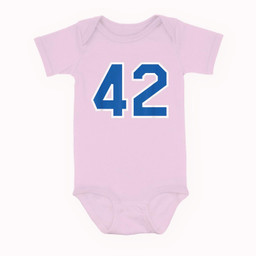 Number #42 Sports Jersey Birthday Age Lucky No. Blue White Baby & Infant Bodysuits-Baby Onesie-Pink