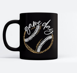 Game Day Baseball Baseball Life Softball Life Mom Leopard Mugs-Ceramic Mug-Black