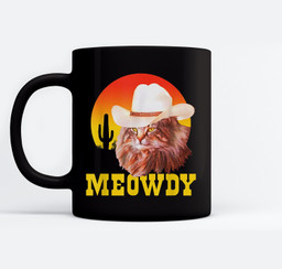 Meowdy! Funny Country Music Cat Cowboy Hat Vintage Mugs-Ceramic Mug-Black