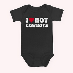 I Love Hot Cowboys I Heart Cowboys Funny Country Western Baby & Infant Bodysuits-Baby Onesie-Black