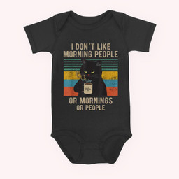 I Hate Morning People And Mornings And People Coffee Cat Baby & Infant Bodysuits-Baby Onesie-Black