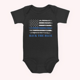 Back the Blue Thin Blue Line American Flag - Police Support Baby & Infant Bodysuits-Baby Onesie-Black