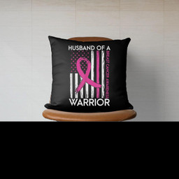 Husband Of A Warrior Breast Cancer Awareness Support Squad Canvas Throw Pillow-Canvas Pillow-Black