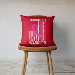 Husband Of A Warrior Breast Cancer Awareness Support Squad Canvas Throw Pillow-Canvas Pillow-Red