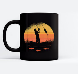 Fisherman Sunset catching a fish &amp; view beneath the water Mugs-Ceramic Mug-Black