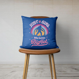 Bigfoot Just A Girl Who Loves Sasquatch Funny Retro Vintage Canvas Throw Pillow-Canvas Pillow-Royal