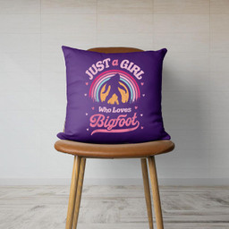 Bigfoot Just A Girl Who Loves Sasquatch Funny Retro Vintage Canvas Throw Pillow-Canvas Pillow-Purple