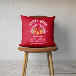 Bigfoot Just A Girl Who Loves Sasquatch Funny Retro Vintage Canvas Throw Pillow-Canvas Pillow-Red