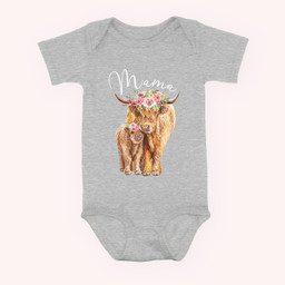 Mama Highland Cow With Baby Calf Floral Mothers Day Mom Gift Baby & Infant Bodysuits-Baby Onesie-Hearther