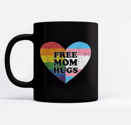 Free mom hugs with rainbow and transgender flag heart Mugs-Ceramic Mug-Black