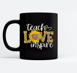 Teach Love Inspire Cute Sunflower Leopard Cheetah Print Mugs-Ceramic Mug-Black