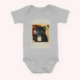 Before Coffee I Hate Everyone After Coffee Black Cat Drink Baby & Infant Bodysuits-Baby Onesie-Hearther