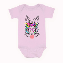 Cute Bunny With Bandana Heart Glasses Bubblegum Easter Day Baby & Infant Bodysuits-Baby Onesie-Pink