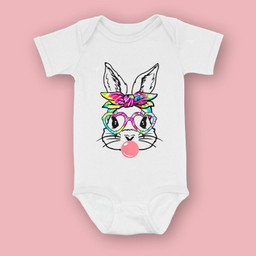 Cute Bunny With Bandana Heart Glasses Bubblegum Easter Day Baby & Infant Bodysuits-Baby Onesie-White