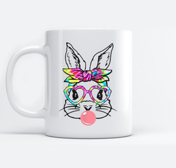 Cute Bunny With Bandana Heart Glasses Bubblegum Easter Day Mugs-Ceramic Mug-White