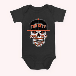 San Francisco The City Sugar Skull Bay Bridge Golden Gate Baby & Infant Bodysuits-Baby Onesie-Black