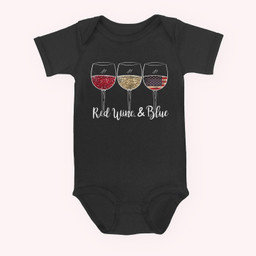 Red Wine &amp; Blue 4th of July wine Red White Blue Wine Glasses Baby & Infant Bodysuits-Baby Onesie-Black