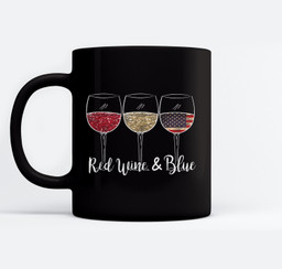 Red Wine &amp; Blue 4th of July wine Red White Blue Wine Glasses Mugs-Ceramic Mug-Black