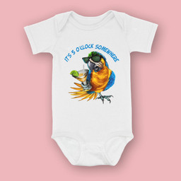It Is 5 O'clock Somewhere Drinking Parrot Baby & Infant Bodysuits-Baby Onesie-White
