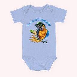 It Is 5 O'clock Somewhere Drinking Parrot Baby & Infant Bodysuits-Baby Onesie-Light Blue
