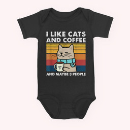 I Like Cats And Coffee And Maybe 3 People Funny Love Cats Baby & Infant Bodysuits-Baby Onesie-Black