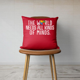 Autism Awareness All Kinds Of Minds Autistic Support Canvas Throw Pillow-Canvas Pillow-Red