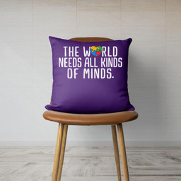 Autism Awareness All Kinds Of Minds Autistic Support Canvas Throw Pillow-Canvas Pillow-Purple