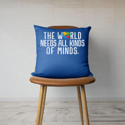 Autism Awareness All Kinds Of Minds Autistic Support Canvas Throw Pillow-Canvas Pillow-Royal