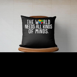 Autism Awareness All Kinds Of Minds Autistic Support Canvas Throw Pillow-Canvas Pillow-Black