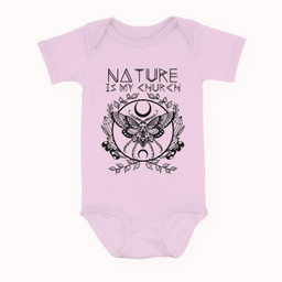Nature Is My Church Moon Moth Witchcraft Wiccan Witch Baby & Infant Bodysuits-Baby Onesie-Pink