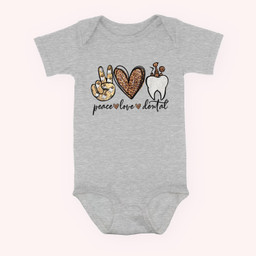 Peace Love Dental Leopard Heart th Cute Dentist Baby & Infant Bodysuits-Baby Onesie-Hearther