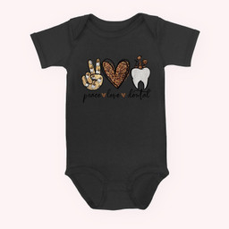 Peace Love Dental Leopard Heart th Cute Dentist Baby & Infant Bodysuits-Baby Onesie-Black