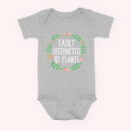 Cute Easily Distracted By Plants Gardening Gift Baby & Infant Bodysuits-Baby Onesie-Hearther