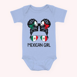 Mexican Girl Messy Hair Mexican Flag Mexico Pride Women Kids Baby & Infant Bodysuits-Baby Onesie-Light Blue
