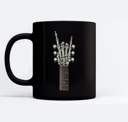 Rock On Guitar Neck - With A Sweet Rock &amp; Roll Skeleton Hand Mugs-Ceramic Mug-Black
