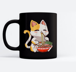 Cute Cat Ramen Noodles Kawaii Anime Girls n Japanese Food Mugs-Ceramic Mug-Black